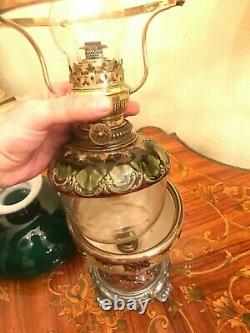 Antique Austrian Majolica Brass Metal Kerosene Oil Lamp Matador 15 Brenner