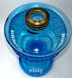 Antique BEADED DIAMOND BAND Aqua Blue Glass Oil Kerosene Stand Lamp THURO 1-203