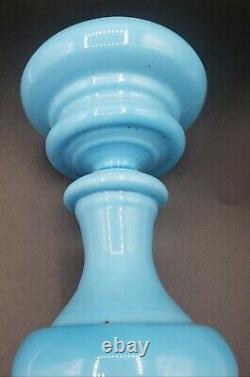 Antique BLUE OPALINE Glass Hand Blown Oil / kero Lamp European 1800s THUROS REF