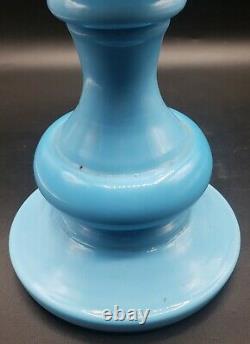 Antique BLUE OPALINE Glass Hand Blown Oil / kero Lamp European 1800s THUROS REF