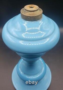 Antique BLUE OPALINE Glass Hand Blown Oil / kero Lamp European 1800s THUROS REF