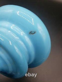 Antique BLUE OPALINE Glass Hand Blown Oil / kero Lamp European 1800s THUROS REF
