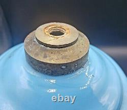 Antique BLUE OPALINE Glass Hand Blown Oil / kero Lamp European 1800s THUROS REF