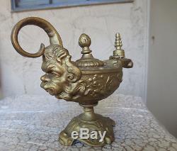 Antique BRADLEY HUBBARD BH Gold Rococo Oil Lamp Aladdin Genie Wind Art Decor