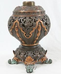 Antique B&H Bradley & Hubbard Bronze Copper Oil Lamp Acanthus Leaf Ornate Floral
