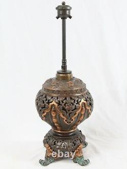 Antique B&H Bradley & Hubbard Bronze Copper Oil Lamp Acanthus Leaf Ornate Floral