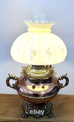 Antique B&H Bradley & Hubbard Dragon Parlor Banquet Oil Lamp Electrified Brass