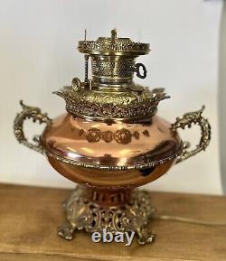 Antique B&H Bradley & Hubbard Dragon Parlor Banquet Oil Lamp Electrified Brass