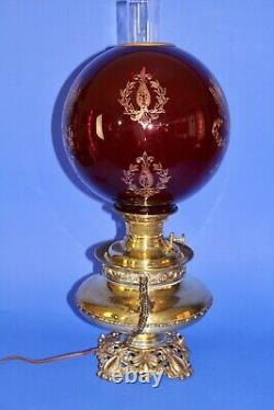 Antique B&H Bradley & Hubbard Gilded Gold Dragon/Griffin Parlor Banquet Oil Lamp