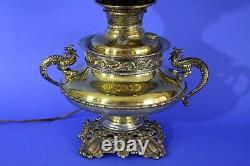 Antique B&H Bradley & Hubbard Gilded Gold Dragon/Griffin Parlor Banquet Oil Lamp