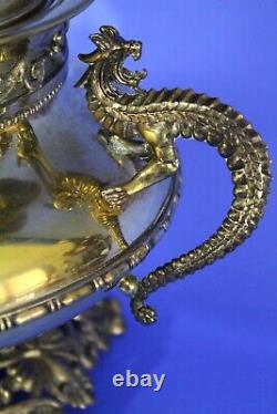 Antique B&H Bradley & Hubbard Gilded Gold Dragon/Griffin Parlor Banquet Oil Lamp