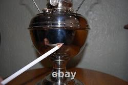 Antique B&H Bradley Hubbard Nickel Oil Lamp Emerald Green Shade, Macbeth No. 12