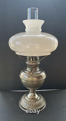 Antique B&H Bradley & Hubbard Nickel Plated Oil Lamp Rayo Type Kerosene Vintage