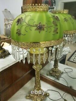 Antique B&H Bradley & Hubbard Oil Electrified Parlor Lamp With Green Shade
