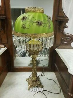 Antique B&H Bradley & Hubbard Oil Electrified Parlor Lamp With Green Shade