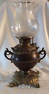 Antique B&H Bradley Hubbard Oil Lamp Ornate Brass Cast Iron #23100