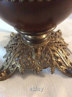 Antique B&H Bradley Hubbard Oil Lamp Ornate Brass Cast Iron #23100