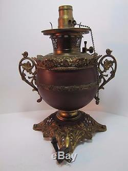 Antique B&H Bradley Hubbard Oil Lamp electric conversion ornate brass cast iron