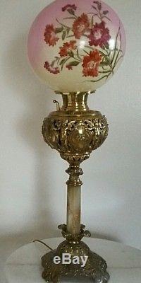 Antique B&H Bradley & Hubbard Oil Parlor Banquet Lamp Electrified Ornate Shrubs