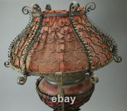 Antique B&H Bradley & Hubbard Wrought Iron Oil Lamp With Matching Shade