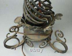 Antique B&H Bradley & Hubbard Wrought Iron Oil Lamp With Matching Shade