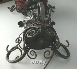 Antique B&H Bradley & Hubbard Wrought Iron Oil Lamp With Matching Shade