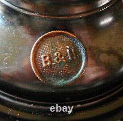 Antique B&H Double Handled Parlor Kerosene Oil Lamp Base Deep Red, Cast Metal
