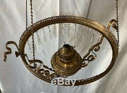 Antique B&H Hanging Kerosene Oil Lamp Ornate Brass No Shade Pat May 18, 1886