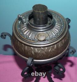 Antique B&H Kerosene Oil Banquet Lamp with Wrought Iron Stand