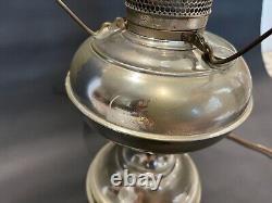 Antique B&H Nickel Oil Lamp with Milk Glass Shade, Electrified, 21 1/2 Tall