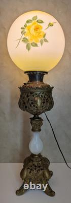 Antique B &H Parlor Electrified Oil Lamp Bradley Hubbard 30 1/2
