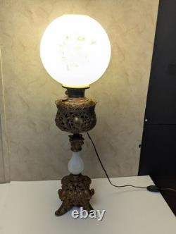 Antique B &H Parlor Electrified Oil Lamp Bradley Hubbard 30 1/2