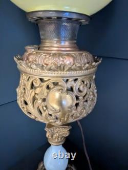 Antique B &H Parlor Electrified Oil Lamp Bradley Hubbard 30 1/2