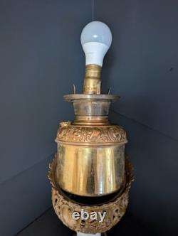 Antique B &H Parlor Electrified Oil Lamp Bradley Hubbard 30 1/2