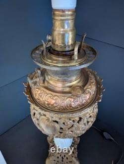 Antique B &H Parlor Electrified Oil Lamp Bradley Hubbard 30 1/2
