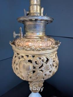 Antique B &H Parlor Electrified Oil Lamp Bradley Hubbard 30 1/2