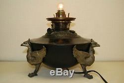 Antique B&h Egyptian Revival Art Deco Oil Lamp Base Whimsical Sphinx Phoenix