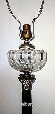 Antique Baccarat Lead Crystal Banquet Oil Lamp on Silver Plate Column Thuro II