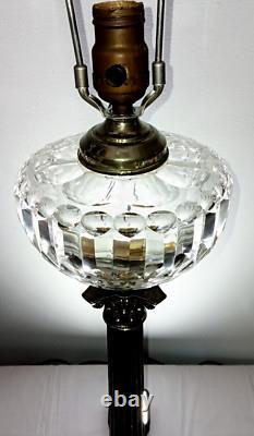 Antique Baccarat Lead Crystal Banquet Oil Lamp on Silver Plate Column Thuro II