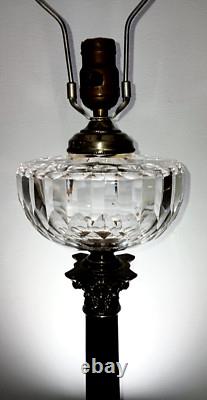 Antique Baccarat Lead Crystal Banquet Oil Lamp on Silver Plate Column Thuro II