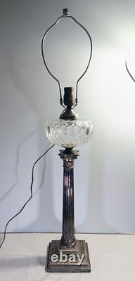 Antique Baccarat Lead Crystal Banquet Oil Lamp on Silver Plate Column Thuro II
