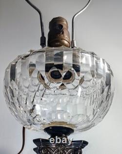 Antique Baccarat Lead Crystal Banquet Oil Lamp on Silver Plate Column Thuro II