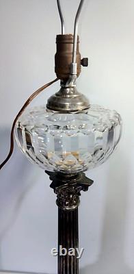 Antique Baccarat Lead Crystal Banquet Oil Lamp on Silver Plate Column Thuro II