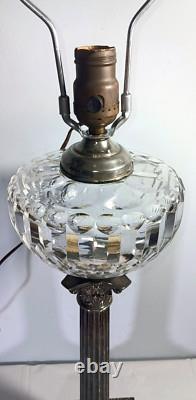 Antique Baccarat Lead Crystal Banquet Oil Lamp on Silver Plate Column Thuro II