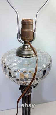 Antique Baccarat Lead Crystal Banquet Oil Lamp on Silver Plate Column Thuro II