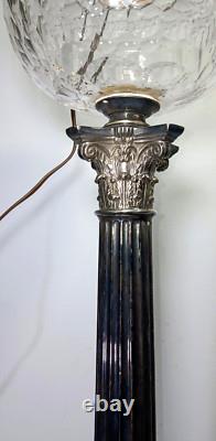 Antique Baccarat Lead Crystal Banquet Oil Lamp on Silver Plate Column Thuro II