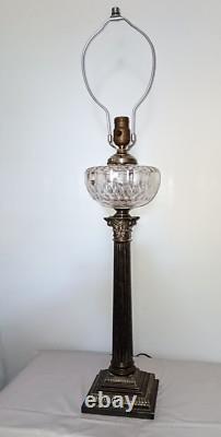 Antique Baccarat Lead Crystal Banquet Oil Lamp on Silver Plate Column Thuro II