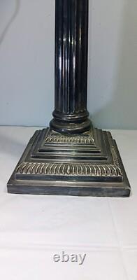 Antique Baccarat Lead Crystal Banquet Oil Lamp on Silver Plate Column Thuro II