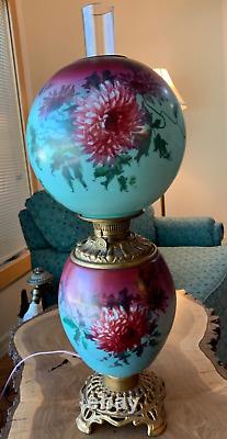 Antique Banquet GWTW Lamp 1880s Oil Lamp ELECTRIFIED Chrysanthemum