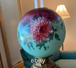 Antique Banquet GWTW Lamp 1880s Oil Lamp ELECTRIFIED Chrysanthemum